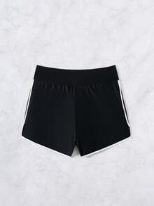 Swim Basics Women's Springbreak Colorblock Trim Sports Casual Shorts, Beach Pants For Summer Beach Vacation - Black and White - View 4