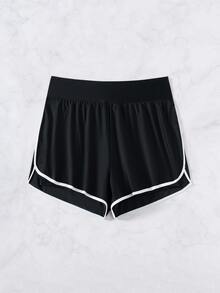 Swim Basics Women's Springbreak Colorblock Trim Sports Casual Shorts, Beach Pants For Summer Beach Vacation - Black and White - View 3