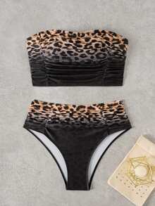 SHEIN Swim 女士豹纹抹胸比基尼两件套泳衣 - 彩色 - 查看 3