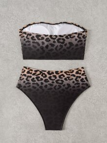 SHEIN Swim 女士豹纹抹胸比基尼两件套泳衣 - 彩色 - 查看 2