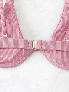 Swim SXY ملابس سباحة علوية بيكيني وردية مضلعة مع سلك داخلي وحشوة، أحزمة كتف قابلة للتعديل، لون موحد، قصة ضيقة، عصرية وجذابة، يمكن تنسيقها بشكل منفصل مع ملابس سباحة سفلية مطابقة، مناسبة للشاطئ وحمام السباحة والعطلات والمناسبات المتعددة، منعشة وشابة، ضرورية للشاطئ في الصيف - وردي - مشاهدة 4