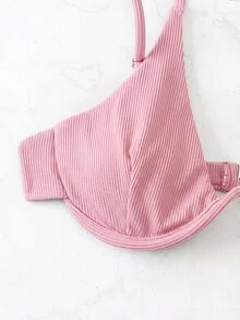 Swim SXY ملابس سباحة علوية بيكيني وردية مضلعة مع سلك داخلي وحشوة، أحزمة كتف قابلة للتعديل، لون موحد، قصة ضيقة، عصرية وجذابة، يمكن تنسيقها بشكل منفصل مع ملابس سباحة سفلية مطابقة، مناسبة للشاطئ وحمام السباحة والعطلات والمناسبات المتعددة، منعشة وشابة، ضرورية للشاطئ في الصيف - وردي - مشاهدة 5