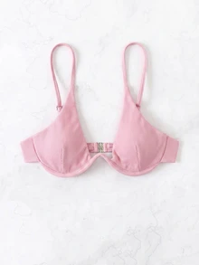 Swim SXY ملابس سباحة علوية بيكيني وردية مضلعة مع سلك داخلي وحشوة، أحزمة كتف قابلة للتعديل، لون موحد، قصة ضيقة، عصرية وجذابة، يمكن تنسيقها بشكل منفصل مع ملابس سباحة سفلية مطابقة، مناسبة للشاطئ وحمام السباحة والعطلات والمناسبات المتعددة، منعشة وشابة، ضرورية للشاطئ في الصيف - وردي - مشاهدة 6