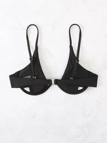 SHEIN Swim Summer Beach Solid Underwire Bikini Top - Black - View 6