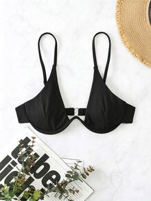 SHEIN Swim Summer Beach Solid Underwire Bikini Top - Black - View 2