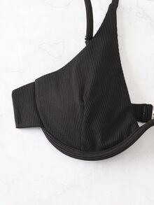 SHEIN Swim Summer Beach Solid Underwire Bikini Top - Black - View 9