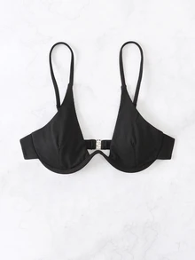 SHEIN Swim Summer Beach Solid Underwire Bikini Top - Black - View 4