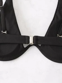 SHEIN Swim Summer Beach Solid Underwire Bikini Top - Black - View 10