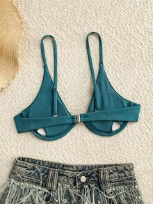 SHEIN Swim SXY 度假海灘比基尼泳衣上衣 有鋼圈 藍綠色 夏季熱帶風 - 水鴨藍 - 查看 2