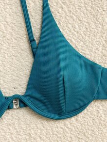 SHEIN Swim SXY 度假海灘比基尼泳衣上衣 有鋼圈 藍綠色 夏季熱帶風 - 水鴨藍 - 查看 3