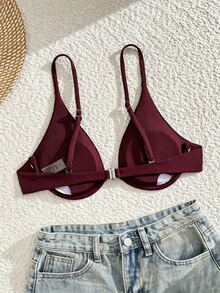 SHEIN Swim 女士纯色带钢圈比基尼上衣，适合海滩和度假 Zestiva泳装 Yummy Control 塑形泳衣瑜伽上衣 Yk2k 上衣 - 酒紅色 - 查看 2