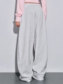 ROMWE Y2K Street Style Cool Sweet Spicy English Embroidery Cross Pattern Rivet Decor Loose Women's Sweatpants - Light Grey - View 3