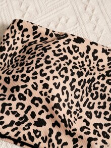 SHEIN Swim 夏季海灘豹紋抹胸高腰比基尼套裝 - 彩色 - 查看 4