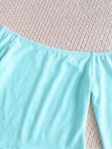SHEIN Sparklyn Teen Girl Solid Color Off-Shoulder Long Sleeve Casual Versatile T-Shirt - Blue - View 3