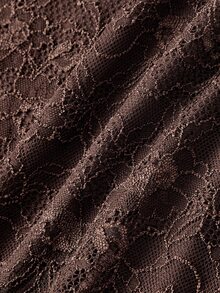 SHEIN MOD Plus Size Women's Elegant Asymmetrical Ruffle Lace Long Bell Sleeve Mini Fitted Dress, Spring/Autumn - Brown - View 5