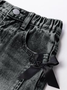 SHEIN Young Girl Distressed Vintage Fashion Wide Leg Jeans With 3D Bow, Versatile All Season Casual Jeans Autumn Fall - Light Grey - View 7