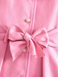 Emery Rose Kids Emery Rose Kids 女童編織純色翻領人造毛領休閒羊毛外套，秋冬款 - 粉色 - 查看 6