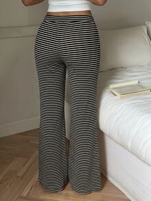CovetEZ 女士休闲黑色长裤，黑色两件套，黑色条纹套装，黑色两件套，黑色条纹套装，家居服，女装，女士两件套，女士两件套，休闲女装，夏季 - 黑色 - 查看 6