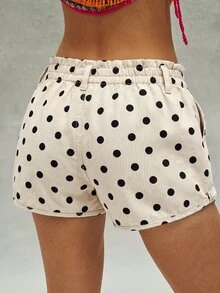 Bohemela Polka Dot Print Paperbag Drawstring Waist Shorts - Apricot - View 2