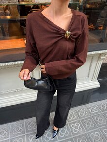 Aloruh Women's Autumn/Winter Metal Decor Loose Sweater - Brown - View 6