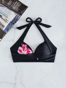 SHEIN Swim 夏季春假新款掛脖式聚攏胸部性感優雅度假海灘泳池派對女款泳衣上衣 - 彩色 - 查看 8