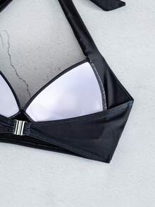 SHEIN Swim 夏季春假新款掛脖式聚攏胸部性感優雅度假海灘泳池派對女款泳衣上衣 - 彩色 - 查看 3