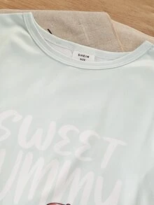 女童夏季短袖上衣與短褲貼身居家服套裝，淺薄荷綠水豚印花上衣 + 全身印花天竺鼠短褲 2 件組，休閒舒適緊身睡衣，適合大齡少女，可愛水豚圖案女童居家服套裝 - 綠色 - 查看 4