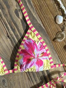 SHEIN Swim Women's New Floral Print Halter Neck Backless Top And Tie Side Swim Shorts Sexy Bikini Set Set For Summer Beach Vacation - Multicolor - View 6