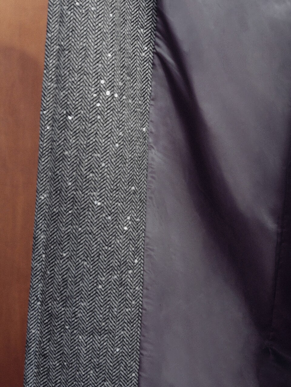 MOTF WOMEN'S AUTUMN/WINTER WOOL HERRINGBONE LONG COAT WITH SEQUINS