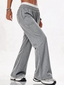 Solea Cove 1pc Women's Navy Blue Letter Print Long Pants - Dark Grey - View 4
