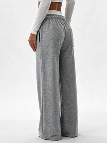 Solea Cove 1pc Women's Navy Blue Letter Print Long Pants - Dark Grey - View 5