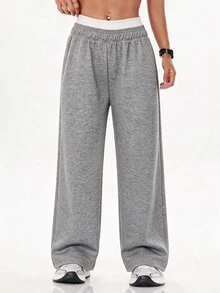Solea Cove 1pc Women's Navy Blue Letter Print Long Pants - Dark Grey - View 6