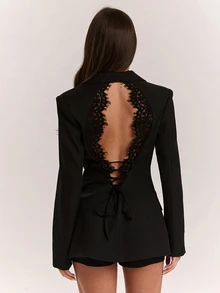SHEIN BAE Women's Solid Color Lapel Neck Long Sleeve Casual Commuter Blazer - Black - View 2