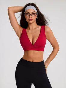 SHEIN Dewbera Women's Solid Color Comfortable Daily Fitness Sports Bra - Burgundy - View 6