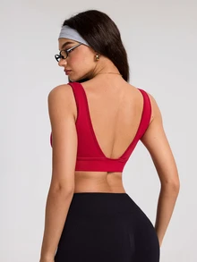 SHEIN Dewbera Women's Solid Color Comfortable Daily Fitness Sports Bra - Burgundy - View 2
