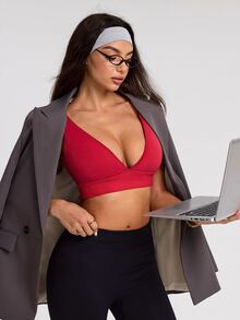 SHEIN Dewbera Women's Solid Color Comfortable Daily Fitness Sports Bra - Burgundy - View 1