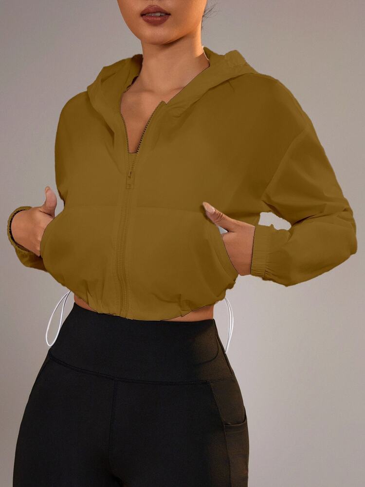 Dewbera Dewbera Zip-Up Hooded Jacket With Drawstring Hem, Sun Protection - Brown - View 3