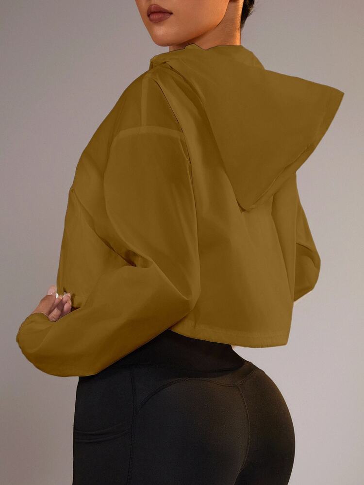 Dewbera Dewbera Zip-Up Hooded Jacket With Drawstring Hem, Sun Protection - Brown - View 2