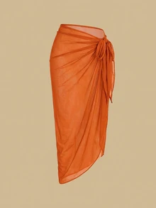 SHEIN Swim 大码女士热带植物印花露肩连体泳衣，带罩衫和裙子 - 彩色 - 查看 4