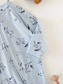 SHEIN Newborn Baby Cartoon Print Zipper Front Long Sleeve Jumpsuit 2pcs Set - Baby Blue - View 5