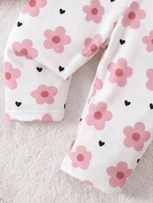 SHEIN 新生女嬰可愛夏季休閒針織粉色圖案短袖居家服套裝 - 淺粉色 - 查看 5