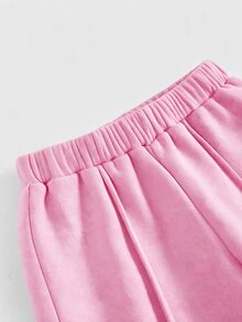 兒童女童加厚秋冬新款運動衫套裝，多色，休閒百搭街頭風，開學季、萬聖節適用 - 粉色 - 查看 4