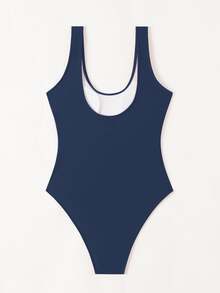 Swim Chiccia 1pc Women Plain Color One-Piece Swimsuit, For Vacation & Beach For Summer - Navy Blue - View 5