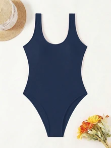 Swim Chiccia 1pc Women Plain Color One-Piece Swimsuit, For Vacation & Beach For Summer - Navy Blue - View 2