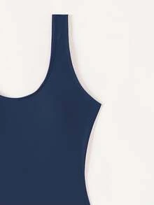 Swim Chiccia 1pc Women Plain Color One-Piece Swimsuit, For Vacation & Beach For Summer - Navy Blue - View 3