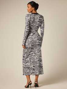COSMINA Women's Long Zebra Print Lace Patchwork Long Sleeve Fall Dress Night Out Going Out Black And White Sexy - Multicolor - View 5