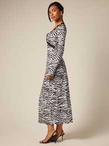 COSMINA Women's Long Zebra Print Lace Patchwork Long Sleeve Fall Dress Night Out Going Out Black And White Sexy - Multicolor - View 7
