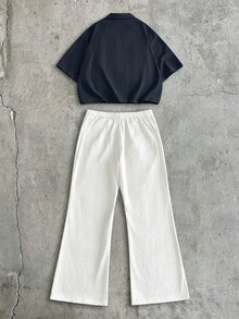 AXEPEAK Men's Casual Versatile Shirt And Pants Set - Blue and White - View 2