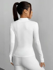 DAZY Chaqueta deportiva casual de corte ajustado con cordón en la cintura para mujer, prenda fina - Blanco - Ver 2