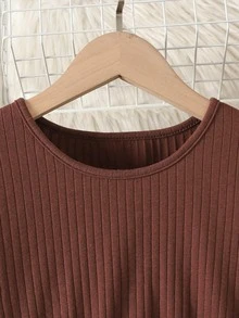 SHEIN 青少年女孩秋冬長袖拼接格紋洋裝 - 棕色 - 查看 7